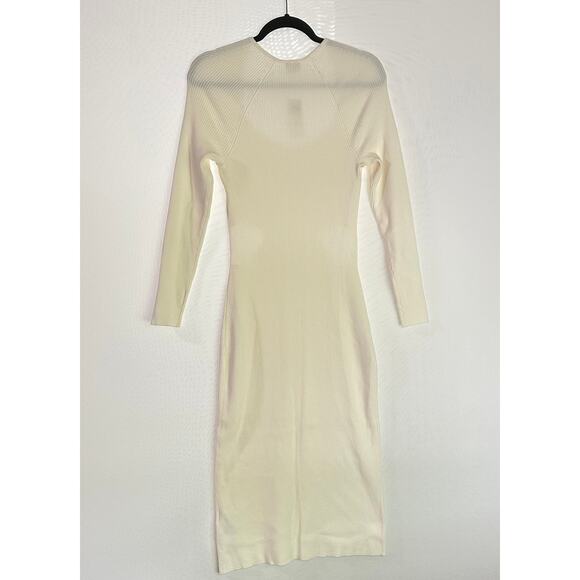 NWT Abercrombie & Fitch Cream Ribbed Knit Long Sleeve Cutout Bodycon Maxi Dress - Picture 3 of 9